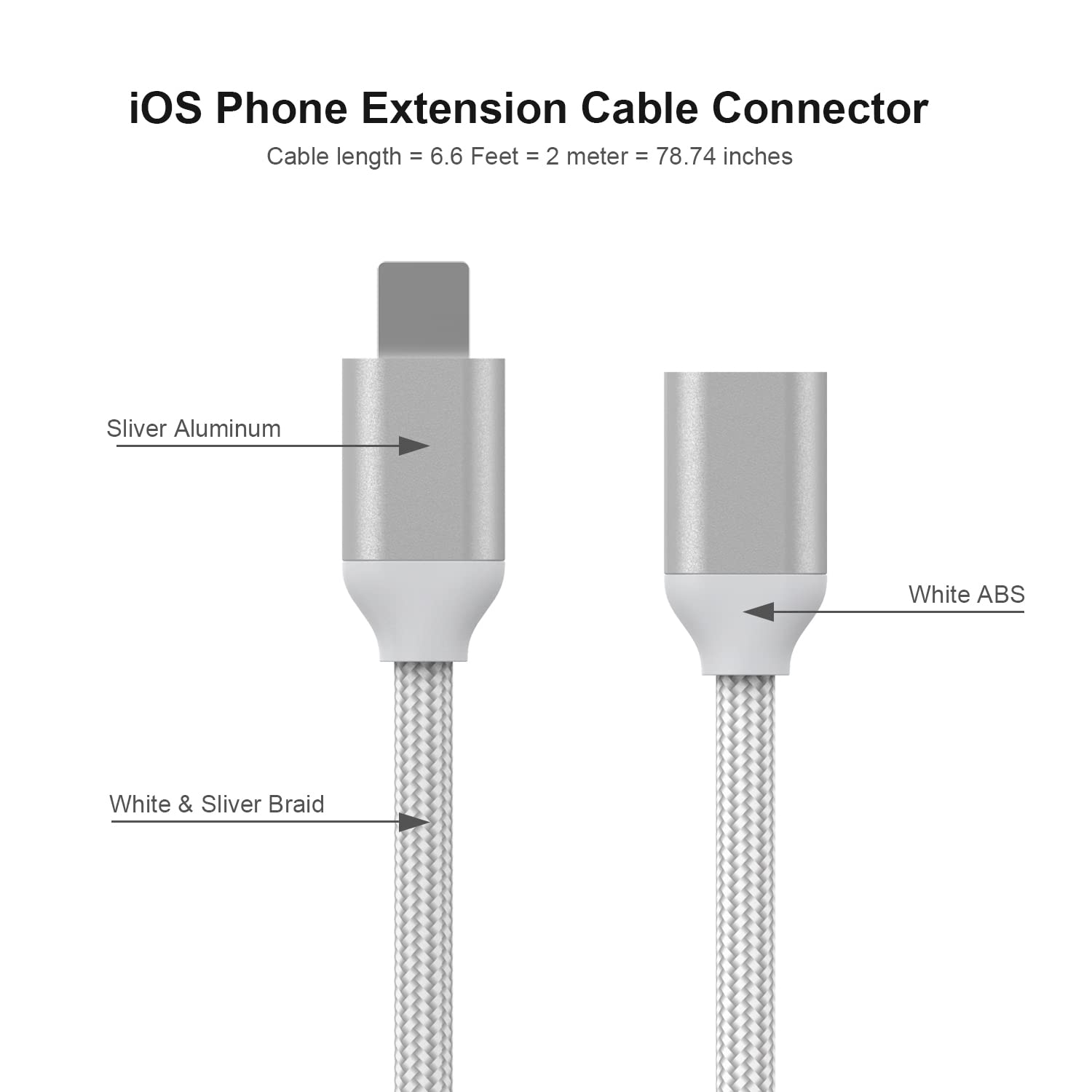 Ematecable Braided I Phone Extender Cable Adapter Pass Video Audio Data And Charging Female To Male I Phone Extension Cord Made